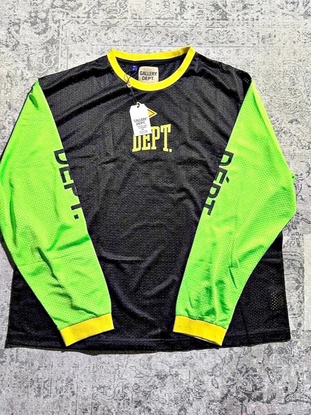 Gallery Dept. Long-Sleeve Black Mesh T-Shirt, Black & Green, Medium
